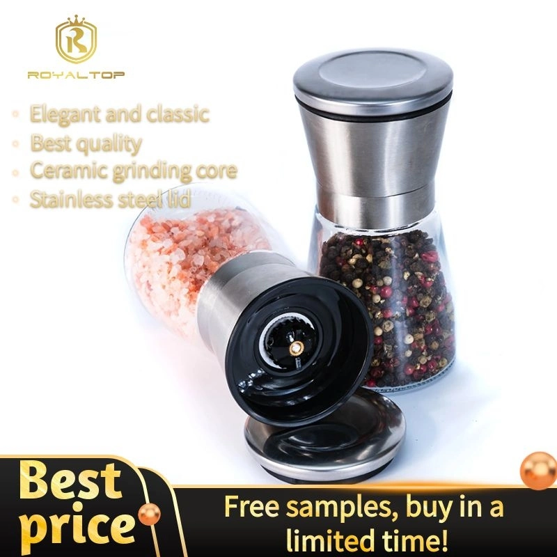 Stainless Steel Pepper Salt Grinder Glass Shaker Salt Pepper Grinder Refillable Black Pepper Bottle Adjustable Salt Mill